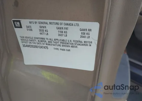 2006 Buick Lacrosse из США, поврежденный, VIN 2G4WC552661247475